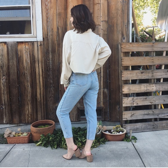 Vintage Tops - Vintage cropped silk blend button up shirt